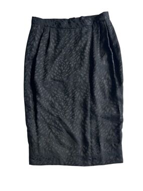 Vintage 100% Silk Black Jacquard Pencil Skirt Made in Korea | Altered Length